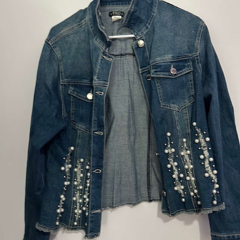 Darling pearled jean jacket!